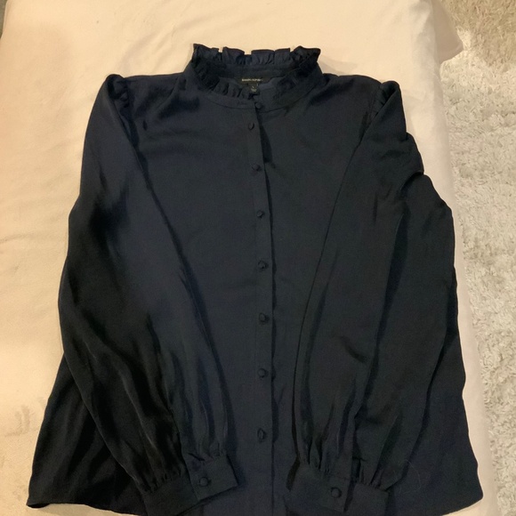 Banana Republic Blue L Satin Ruffle Collar Long Sleeve Button down Cottagecore - Picture 3 of 9